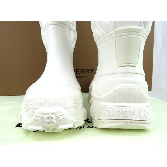 $1190 BURBERRY ROTHERFIELD WHITE RUBBER TB LOGO QUILTED SNOW RAIN BOOTS 40 - Picture 7 of 14